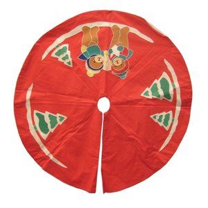 Christmas Tree Skirt 38 Diameter Teddy Bear Trees Snow Red Fabric Caroling X-mas